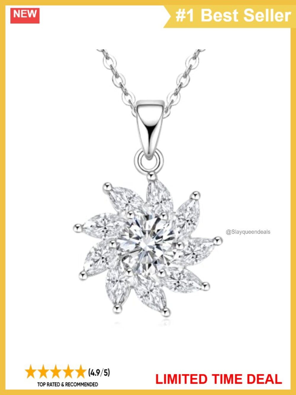 14K Gold Filled Moissanite Sunflower Pendant Necklace 6mm Round Cut